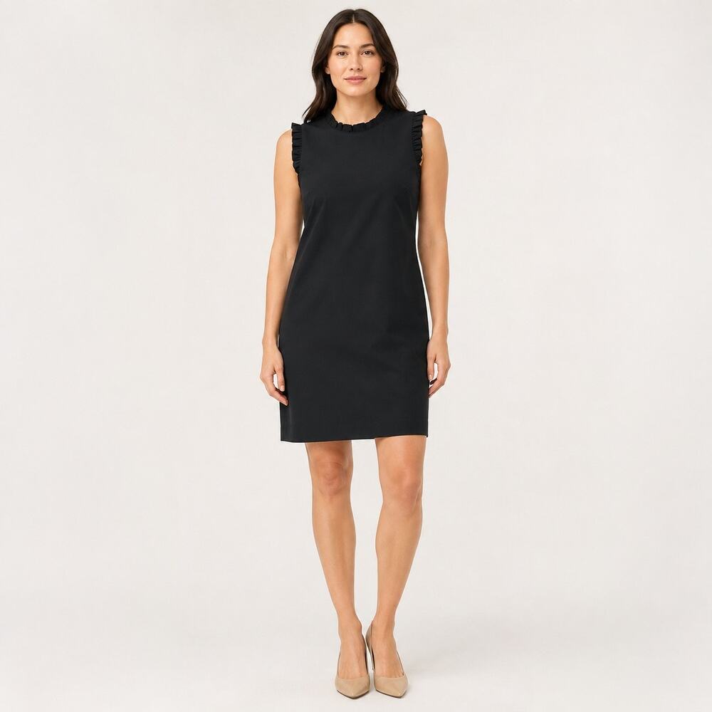 J.Crew Dress WMNS 2 Black Ruffle Trim Sleeveless Shift LBD Romantic Minimalist